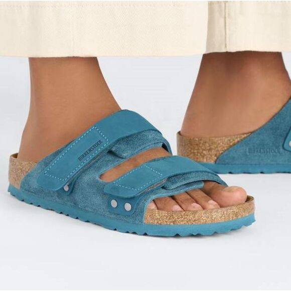 Birkenstock Uji Turquoise Nubuck Suede Leather Two Strap Sandals W10 EU41 NIB - Picture 11 of 13